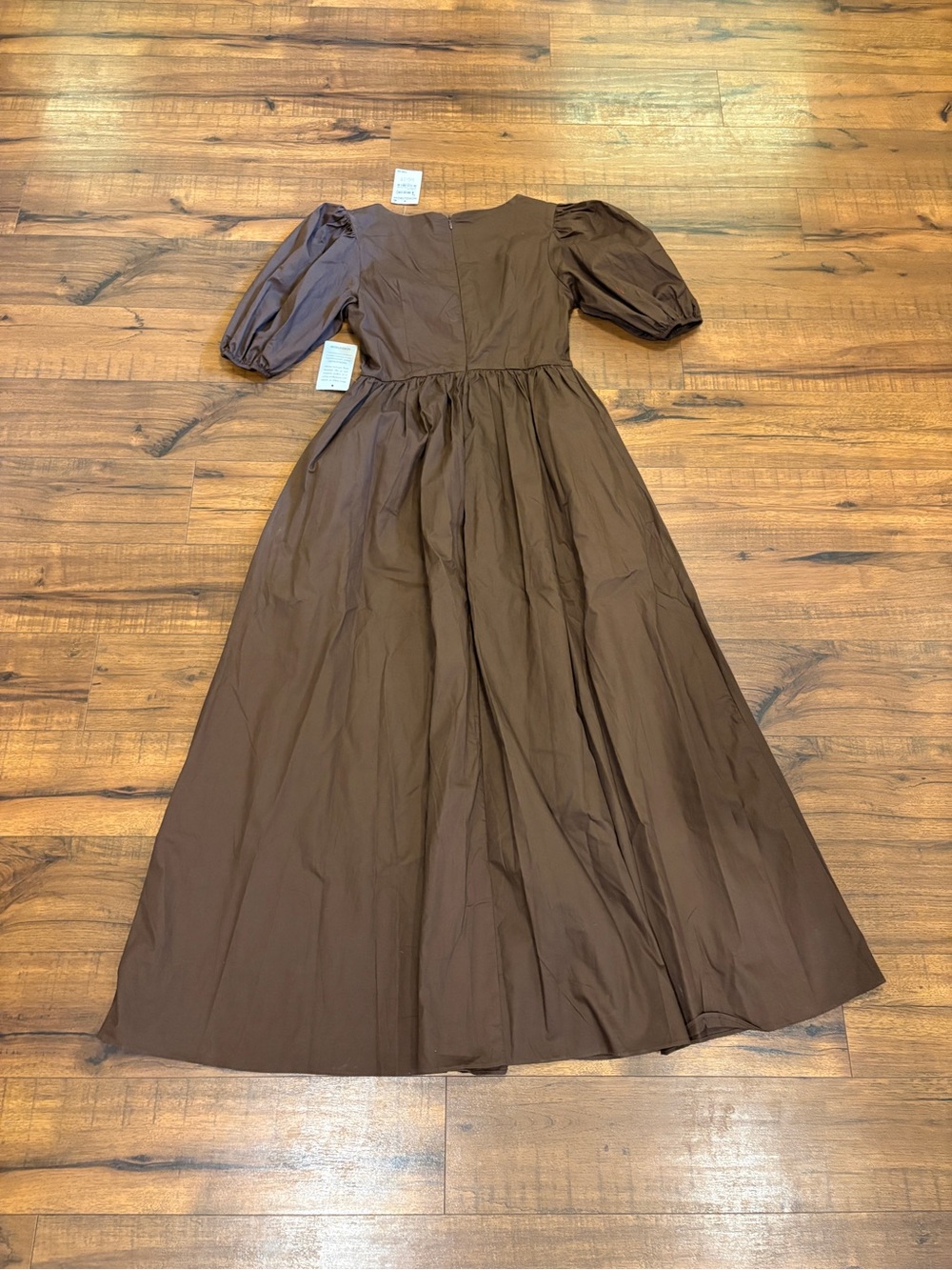 Petal & Pup Karla Maxi Dress Bitter Chocolate Brown Puff Sleeve Cotton Size 4 - Picture 7 of 9